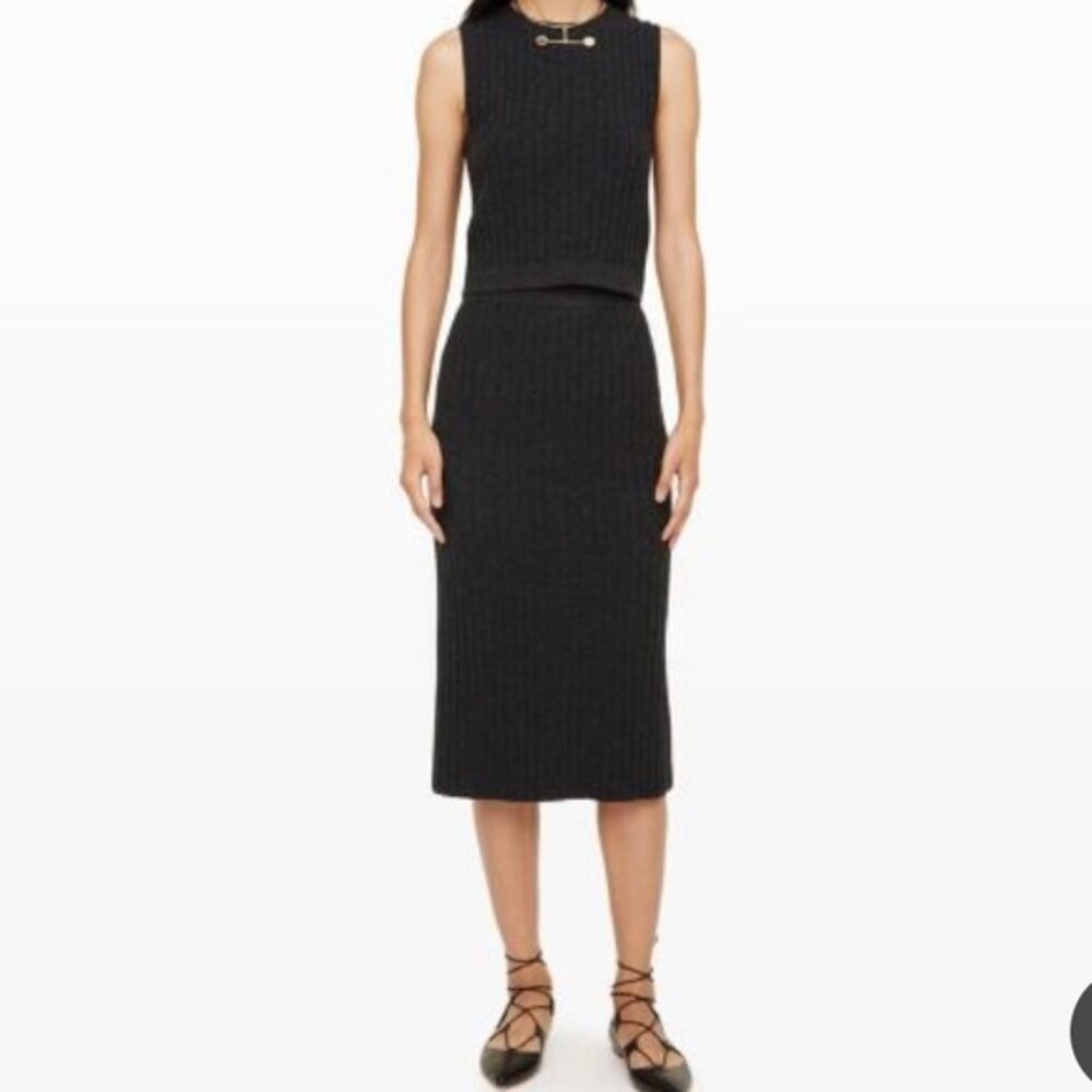 Club Monaco "Coriss" Dark Grey Cashmere Rib-Knit Midi Skirt (Size M)